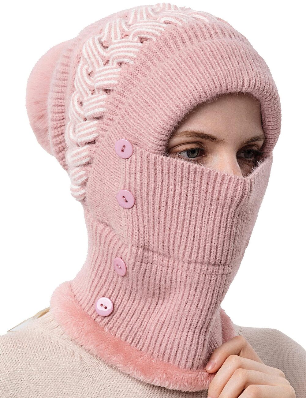2390 One Piece Hats Scarf Set Knit Beanie Slouchy Fleece Scarf Balaclava